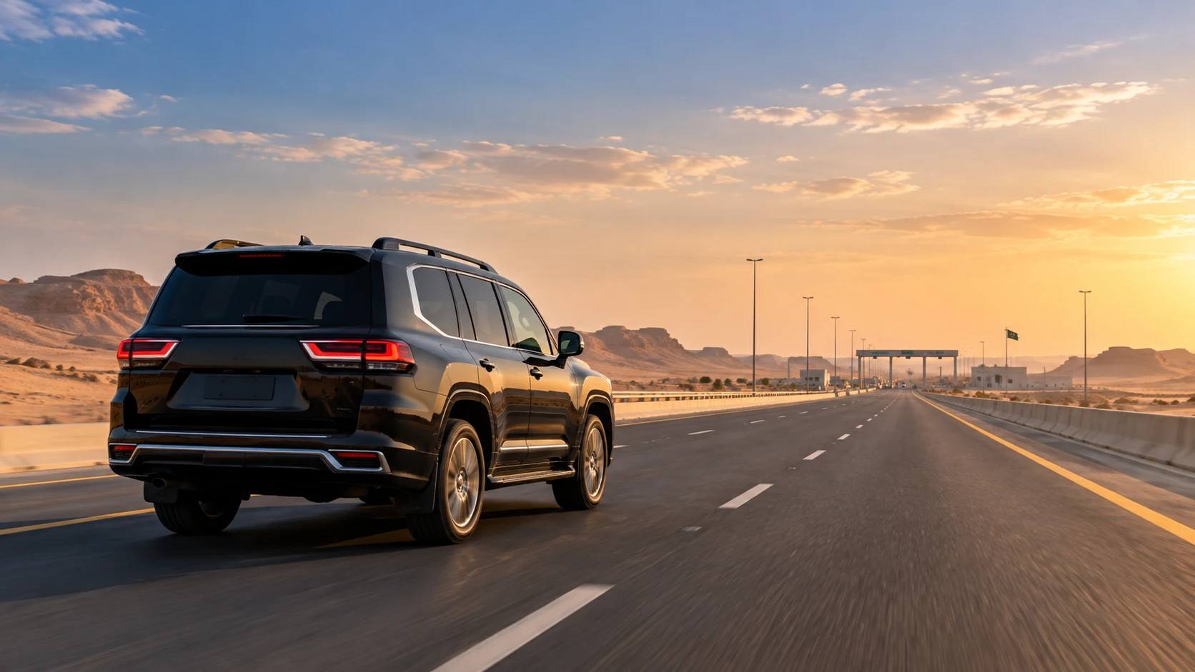 Highway travel toward the Saudi border from Doha